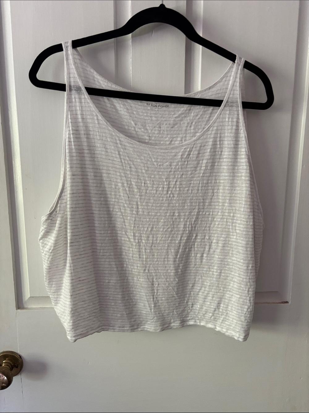 Eileen Fisher White Striped Scoop Neck Tank